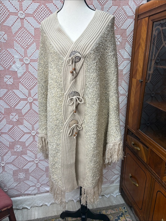 Sweaters - Wool Blend Fringe Poncho